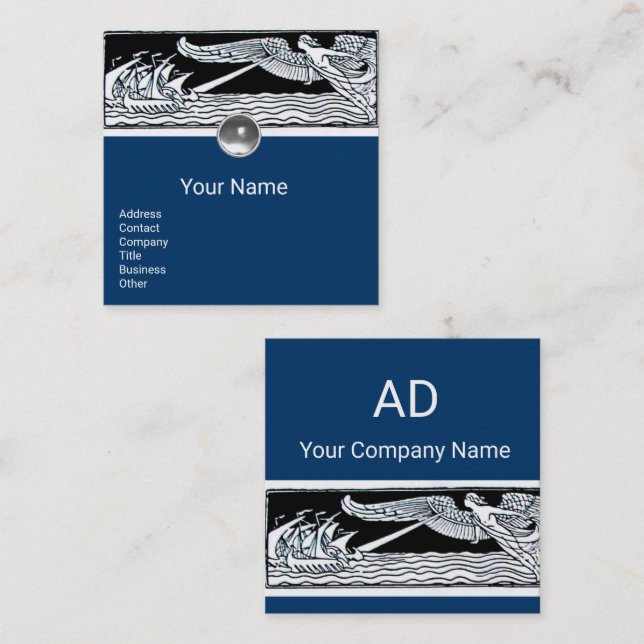 ANTIQUE VESSELS,Sea Travel,Navy Blue Black White Square Business Card (Front/Back)
