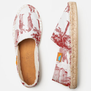 antique victorian animal toile anthropomorphic red espadrilles