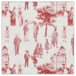 antique victorian animal toile anthropomorphic red fabric