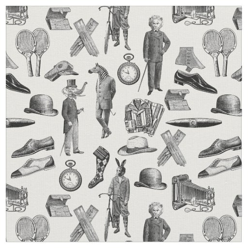 antique victorian animals black white toile men fabric
