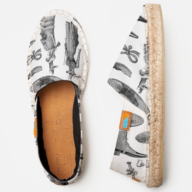 antique victorian animals black white toile women espadrilles (Side)