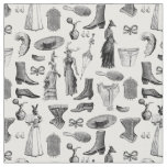 antique victorian animals black white toile women fabric