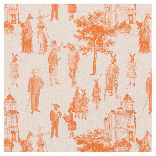 antique victorian animals orange toile fabric