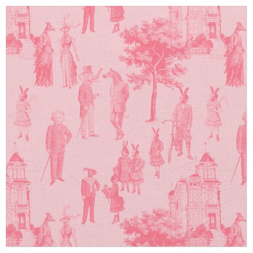 antique victorian animals pastel pink toile fabric