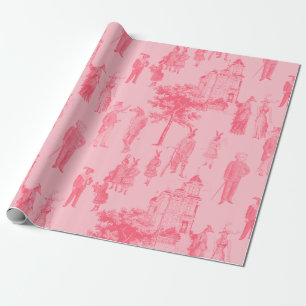 antique victorian animals pastel pink toile wrapping paper