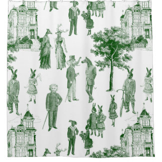 antique victorian animals toile green shower curtain