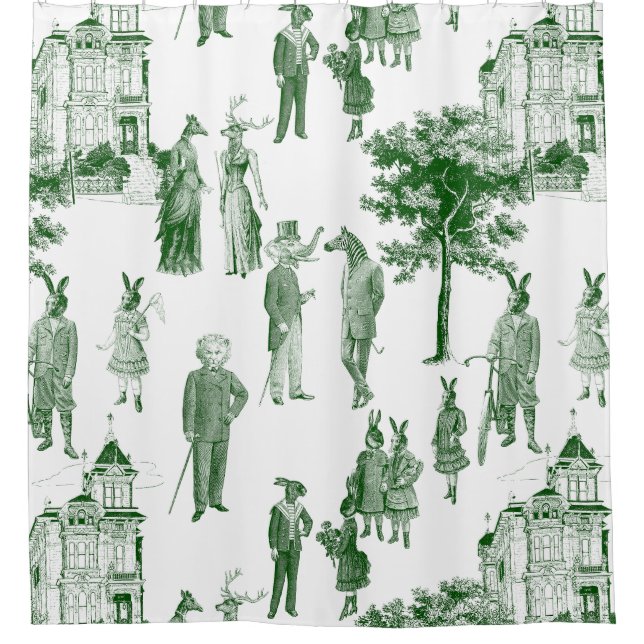 antique victorian animals toile green shower curtain (Front)