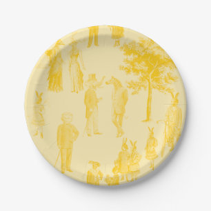 antique victorian animals yellow toile paper plates