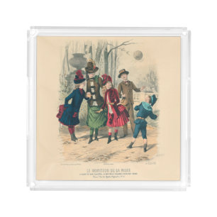 Antique Victorian Children Play Ball 1880 Winter Acrylic Tray