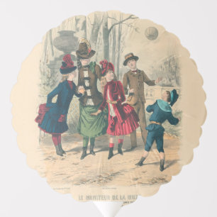 Antique Victorian Children Play Ball 1880 Winter Balloon