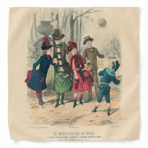 Antique Victorian Children Play Ball 1880 Winter Bandana
