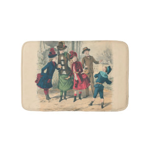 Antique Victorian Children Play Ball 1880 Winter Bath Mat