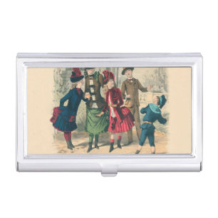 Antique Victorian Children Play Ball 1880 Winter Business Card Case