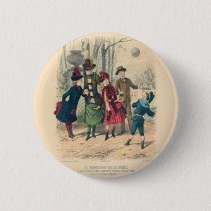 Antique Victorian Children Play Ball 1880 Winter Button