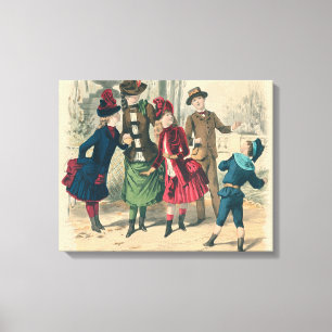 Antique Victorian Children Play Ball 1880 Winter Canvas Print