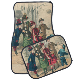 Antique Victorian Children Play Ball 1880 Winter Car Floor Mat
