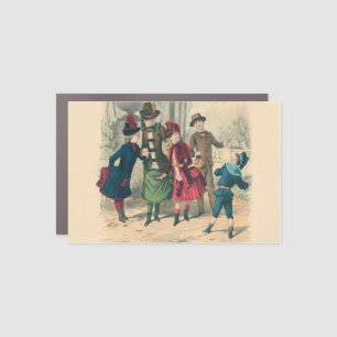Antique Victorian Children Play Ball 1880 Winter Car Magnet