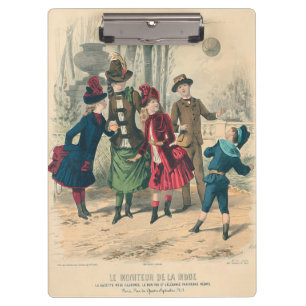 Antique Victorian Children Play Ball 1880 Winter Clipboard