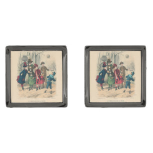 Antique Victorian Children Play Ball 1880 Winter Cufflinks