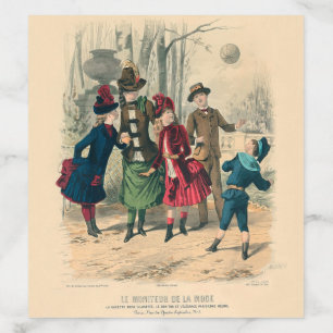 Antique Victorian Children Play Ball 1880 Winter Envelope Liner