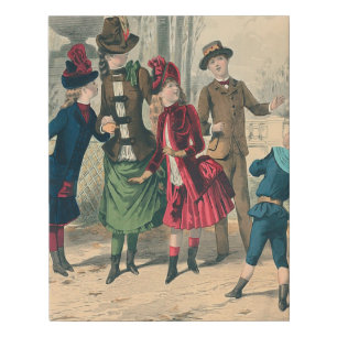 Antique Victorian Children Play Ball 1880 Winter Faux Canvas Print