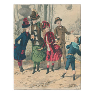 Antique Victorian Children Play Ball 1880 Winter Faux Canvas Print