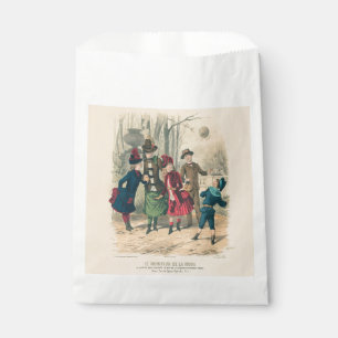 Antique Victorian Children Play Ball 1880 Winter Favor Bag
