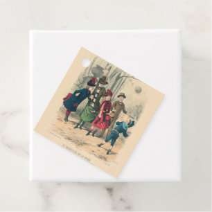 Antique Victorian Children Play Ball 1880 Winter Favor Tags