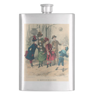 Antique Victorian Children Play Ball 1880 Winter Flask