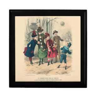 Antique Victorian Children Play Ball 1880 Winter Gift Box