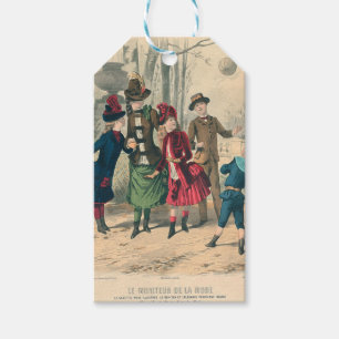 Antique Victorian Children Play Ball 1880 Winter Gift Tags