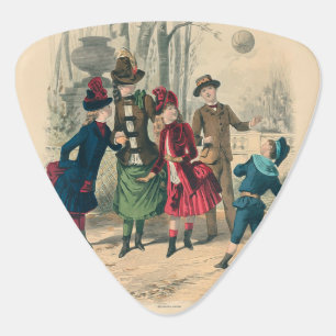 Antique Victorian Children Play Ball 1880 Winter Guitar Pick