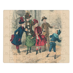 Antique Victorian Children Play Ball 1880 Winter Jigsaw Puzzle