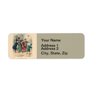 Antique Victorian Children Play Ball 1880 Winter Label