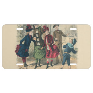 Antique Victorian Children Play Ball 1880 Winter License Plate