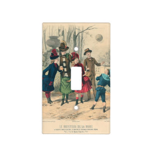 Antique Victorian Children Play Ball 1880 Winter Light Switch Cover