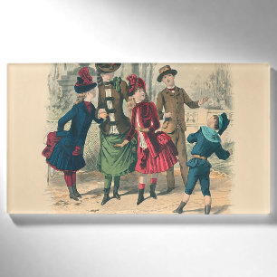 Antique Victorian Children Play Ball 1880 Winter Name Tag