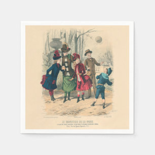 Antique Victorian Children Play Ball 1880 Winter Napkins