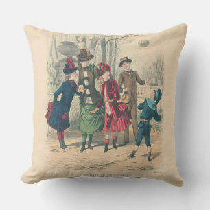 Antique Victorian Children Play Ball 1880 Winter Outdoor Pillow