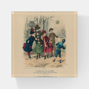 Antique Victorian Children Play Ball 1880 Winter Paperweight