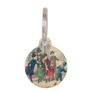 Antique Victorian Children Play Ball 1880 Winter Pet ID Tag