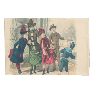 Antique Victorian Children Play Ball 1880 Winter Pillow Case