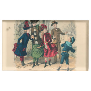 Antique Victorian Children Play Ball 1880 Winter Place Card Holder