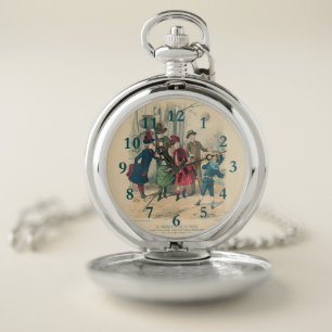 Antique Victorian Children Play Ball 1880 Winter Pocket Watch