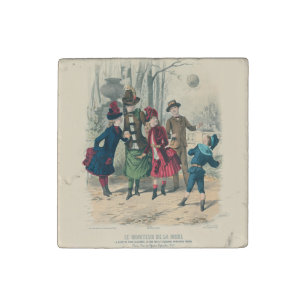 Antique Victorian Children Play Ball 1880 Winter Stone Magnet