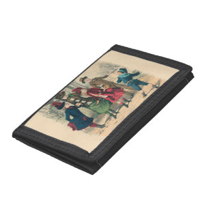Antique Victorian Children Play Ball 1880 Winter Tri-fold Wallet
