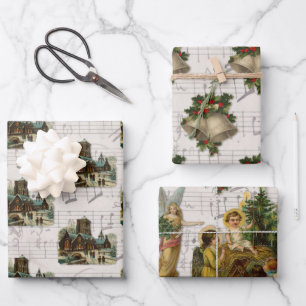 Antique Victorian Christian Christmas Jesus Church Wrapping Paper Sheets