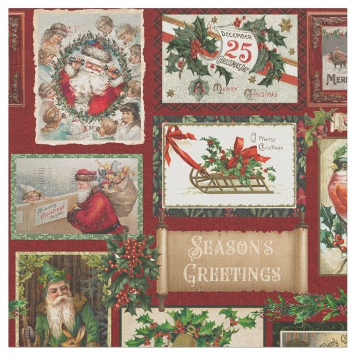 Antique Victorian Christmas Card Collage  Fabric