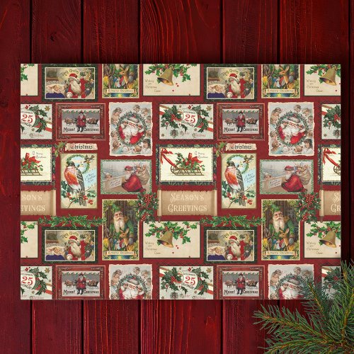 Antique Victorian Christmas Card Collage  Tissue Paper
