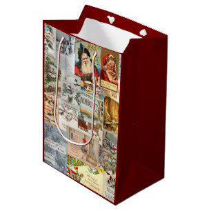Antique Victorian Christmas Ephemera Collage Art Medium Gift Bag